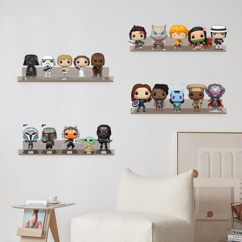6 Pack 15" Dezzer Acrylic Shelves for Wall, Acrylic Floating Shelves for Bathroom Bedroom, Invisible Bookshelf Wall