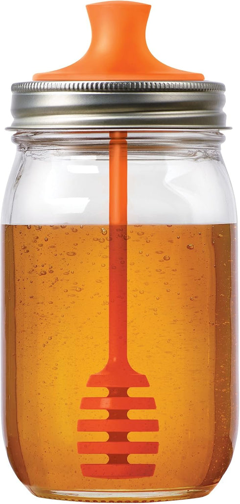 Jarware Orange Honey Dipper Lid for Regular Mouth Mason Jars, 16-Ounce