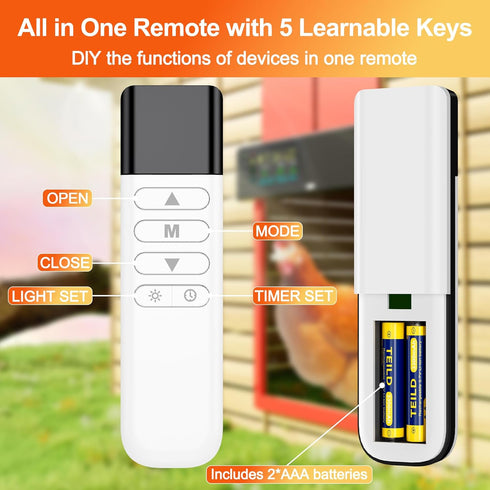 Programmable 4 ZenxyHoC Chicken Coop Door Solar Powered with Remote Control, Automatic Aluminum Chicken Door Modes