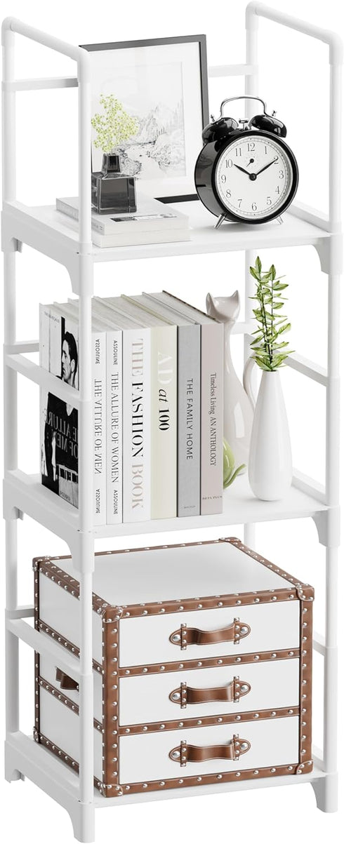 FIDUCIAL HOME 3 Tiers Small Bookshelf for Small Spaces White Mini Short