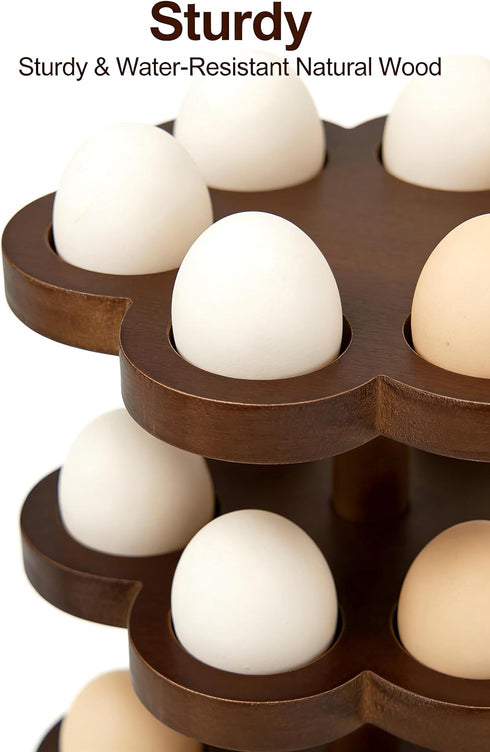 Lnncdsc Countertop 360 30 Counter, Wooden Egg Holder Rotating, Egg Rack for Eggs, Spiral Egg Storage Organizer