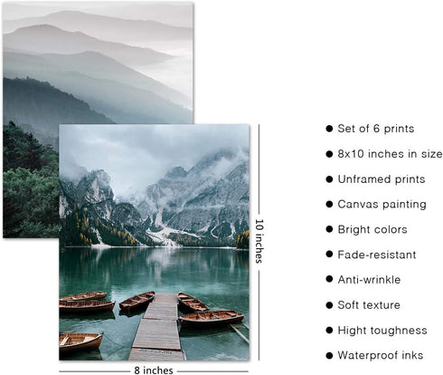 HoozGee Travel Wall Art Prints Scandinavia Mountain Pictures Canvas Print Natural Landscape Decor (8"x10" UNFRAMED)