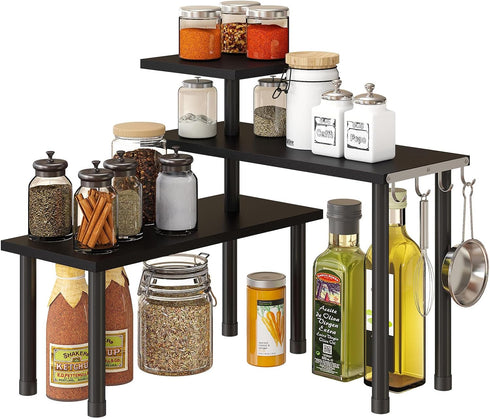 GHWIE Corner Shelf Organizer, 3 Tier Bamboo Kitchen Countertop Rack for Living Room, Office, Space Saving Storage