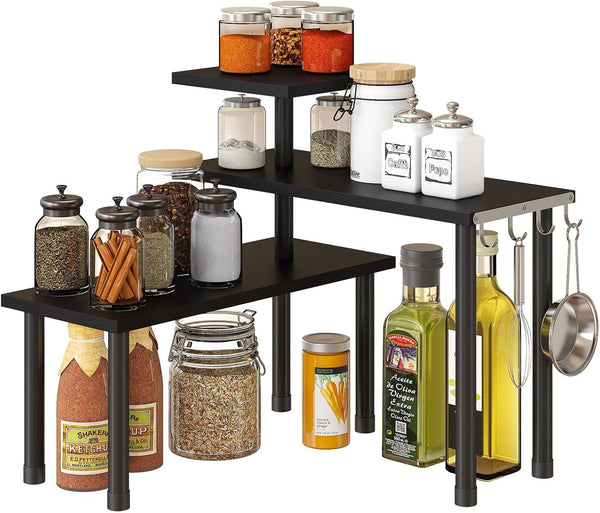 GHWIE Corner Shelf Organizer, 3 Tier Bamboo Kitchen Countertop Rack for Living Room, Office, Space Saving Storage
