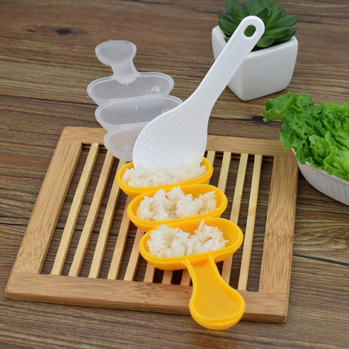 Rice Ball Mold and Shaker - DIY Lunch Maker Mould Food Decor for Kids with Mini Rice Scoop (Yellow)