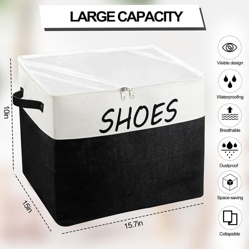 MUOUAKATE Large Entryway Shoe Storage Organizer, Shoe Basket for Entryway with Clear Cover, Foldable Mudroom Shoe Bin