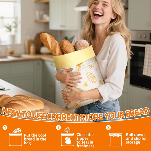 LuxDuo 2-Pack 17"12" Reusable Bread Bags for Homemade Bread,Beeswax Bread Bags for Sourdough,Bread Bag Reusable,Cotton
