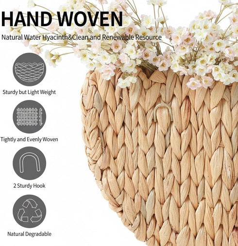 Coeusy Scalloped Wall Basket,Boho Wall Decor Basket,Big Wicker Hanging Baskets for Nursery,Door,Plants,Mail,Natural