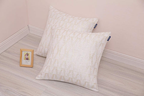 Gold Sofa Throw Pillow Cover 1pc - 20X20inch Ecru White Textural Linen Look Metallic Print Decorative Pillowcase
