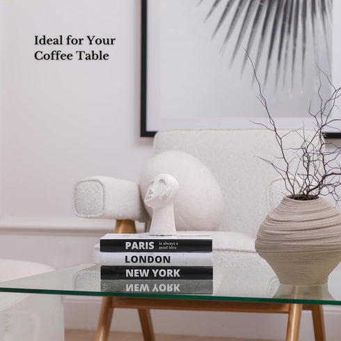 Set Decorative Books for Home Decor Foldable Black and White Faux Book Featuring Paris, London & New York Modern Coffee