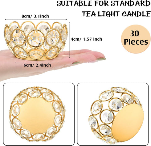 30 Potchen Pcs Tea Light Candle Holders - Crystal Votive Candle Holders Tealight Jewel Bowl Stands Decorative