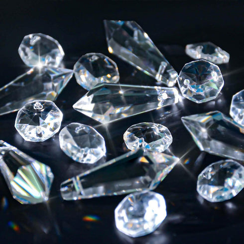 100PCS 2.4" Premium Clear Crystal Glass Drops - Multi-Purpose Hanging Prisms Bulk for Holiday Party/Home/Window