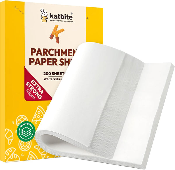 katbite 200Pcs 9x13 inch Heavy Duty Parchment Paper Sheets, Precut for Quarter Sheet Pans, Baking Cookies