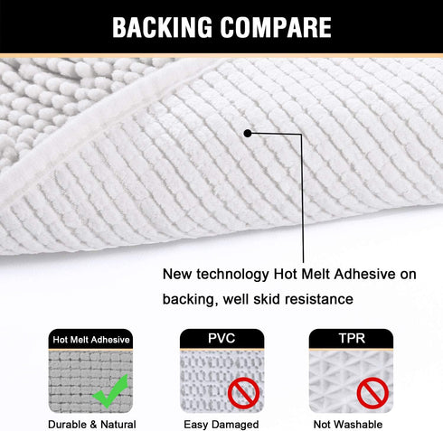H.VERSAILTEX Pure White Bath Mat, Non Slip Chenille Rug 17" x 24" for Bathroom