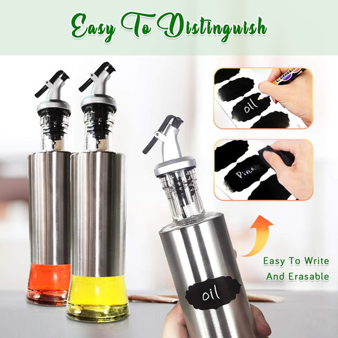 Set, 2-piece Set 10.3 Oz Upra Olive Oil and Vinegar Bottle Container with Rack and Wooden Base, |No-Drip Double