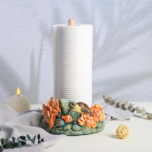 Bicuzat Countertop, Sea Animal and Coral Pattern Paper Towel Holder Stand, Resin Turtle Dolphin Crafts Display