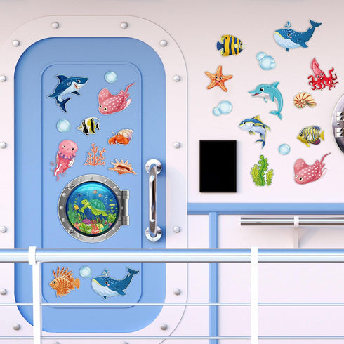 24 Pcs Cruise Door Decorations, Magnetic Ocean Sea Animals Stickers for Refrigerator and Party