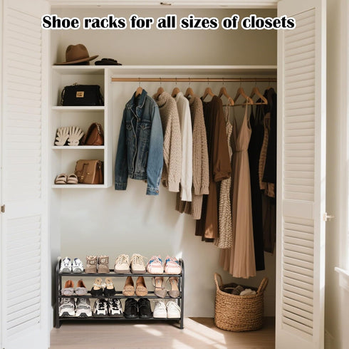 3-Tier ClosetAdjustable Closet Expandable Shoe Rack for Shoe RackBlack Metal Free Standing Shoe Rack for Entryway