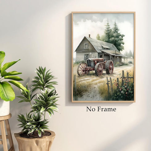 Farmhouse Canvas Wall Art, Old Tractor Pictures, Rustic Barn Prints for Country House 16x24in
