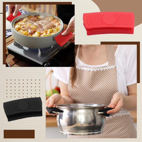 4 PCS Silicone Assist Handle Holder, Heat Resistant Pot Handle Covers, Non-Slip for Kitchen Pot Pan, Black + Red