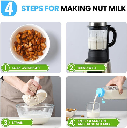 2 Pack 32 OZ 2 2 2 Glass Milk Bottles with Pour Spout Lids & Nut Milk Bags & Airtight Caps, Reusable Glass Bottles