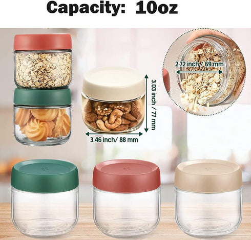 Povinmos 3Pack Lids,10oz Overnight Oats Containers with Glass Jar with Scew Lid,Salad Dressing Fruit Veggies Sauce