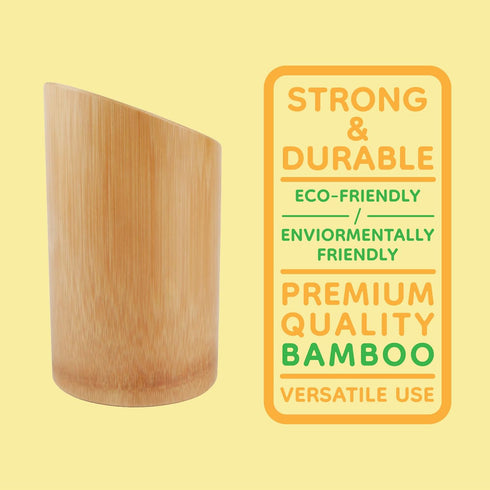 BambooMN Bamboo Kitchen Utensil Holder for Countertop, 7" x 4" Utensil Crock in Carbonized Brown