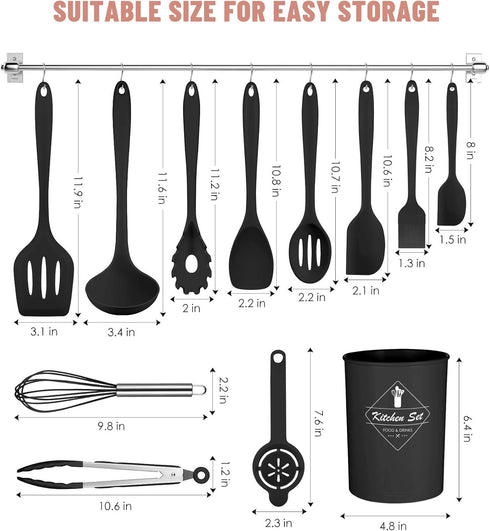 Kitchen Utensils Set-12 Pieces Silicone Cooking Utensils Set Dishwasher Safe 392°F Heat Resistant Spatula Set Nonstick Cookware by Pranski