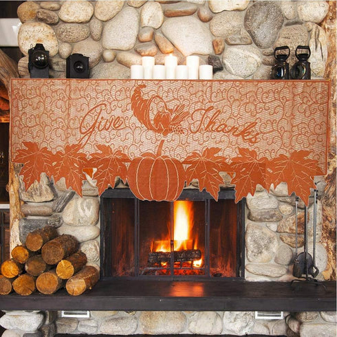 DoubleWood 20"x60" Thanksgiving Decor, Pumpkin Lace Table Runner, Fireplace Scarf, Fall Runner for Decoration