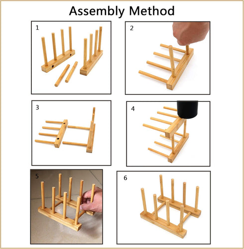 2 Pcs Household Kitchen Natural Bamboo Drain Dish Rack, Multifunctional Cup and Book Storage Rack, 8"(L) x 4.5"(W) x