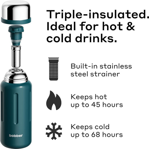 46 oz 45 65 BOBBER Stainless Steel Thermo Flask with Removable Tea Infuser Keeps Hot Hours, Cold Hours BPA-Free