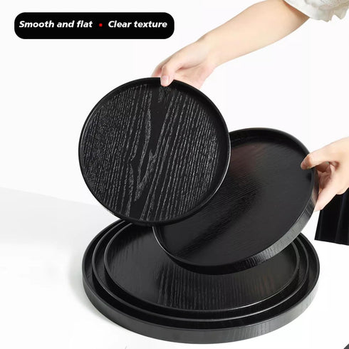 River Restaurant(11.8inch/30cm, Round Wood Serving Tray, Solid Wooden Decorative Tray Non-Slip Tea Coffee Table Tray