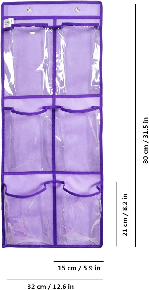 Closet 6 2 Pack Over The Door Hanging Shoe Organizer Narrow Door Shoe Storage Large Clear Pockets Chart (PURPLE)