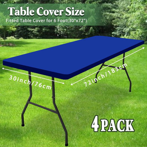 4 Pack 6 Blue,30" 72") Picnic Table Cover Elastic Fitted Tablecloths for Foot Rectangle Tables Waterproof Stretch