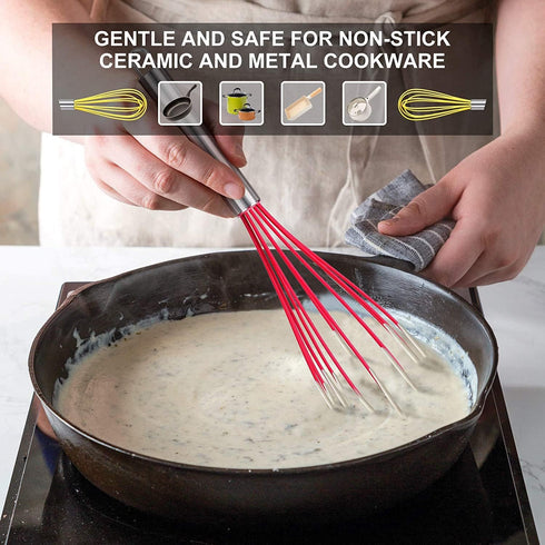 HOTEC 4 Pieces Silcone Whisks Set, Wire Balloon Whisks for cooking Egg Beater, Non-slip Handle Whisk for Non-stick Cookware Perfect for Cooking, Stirring, Beating and Blending (Multicolor) by HOTEC