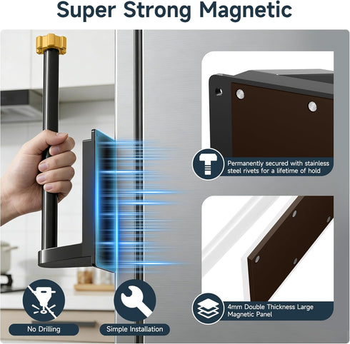 Toolbox Magnetic Paper Towel Holder for Fridge Strong Magnet Black Kitchen Towel Holders Storage Organizer with Gold