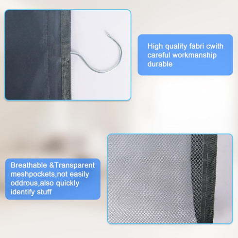 2-Pack Hanging Legging Organizer - Closet Storage Organizer with 20 Pockets, Install Behind The Door (Grey)