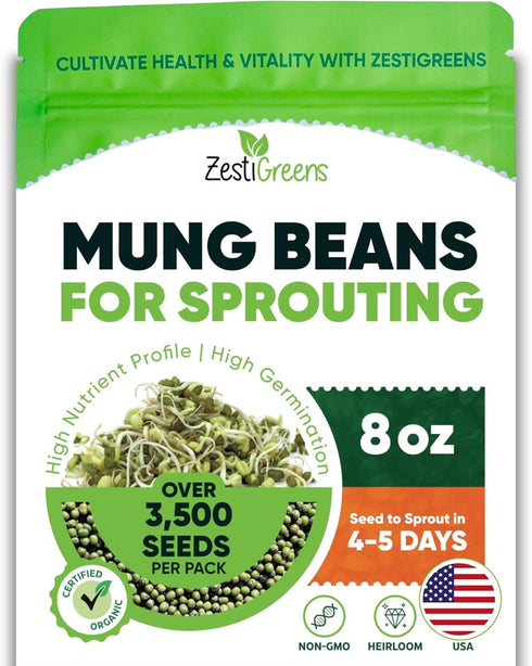 Mung Bean Sprouting Seeds - NON GMO- Resealable Bag for Longer Freshness