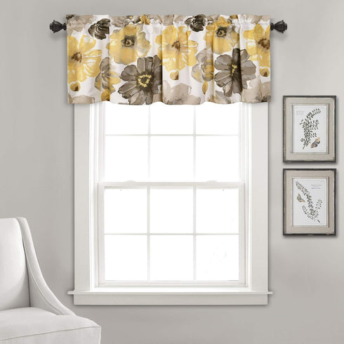 Lush Decor Leah Room Darkening Window Curtain Valance, 18 inch x 52 inch, Yellow/Gray