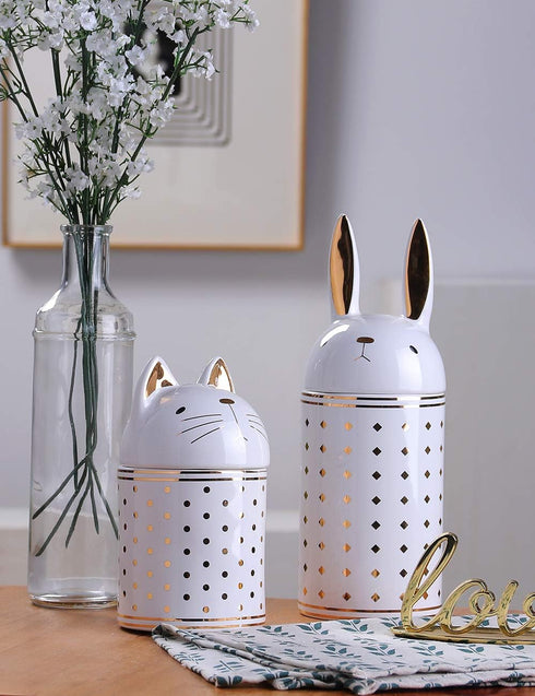 HAUCOZE Rabbit Cookie Jar Decorative Candy Jar with Lid, Modern Ceramic 8.1inch