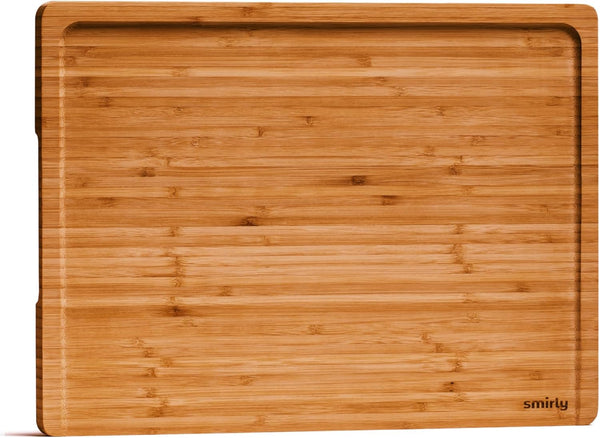 SMIRLY Large Bamboo Cutting Board for Kitchen, Wooden Board with Juice Groove