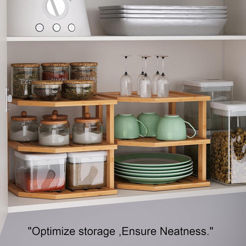 3 Shelf(2 Pack),Plate Countertop VERTORGAN Tier Bamboo Corner Organizer,Dish Drying Rack,Kitchen Spice Rack