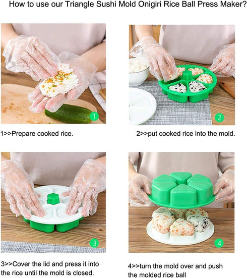 6 Cavity Triangle Sushi Mold, Non-stick Onigiri Rice Ball Press Maker for Seaweed Cilantro Rice Balls