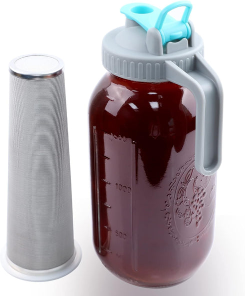 Mason Jar Cold Brew Coffee Maker, 64 OZ (2 Quart) Wide Mouth Pitcher with Brew Filter for Coffee & Iced Tea