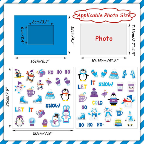 30 Packs Winter Craft Kits for Kids, Holiday DIY Picture Frame Craft Snowflake Penguin Polar Bear Art Party Favor Home