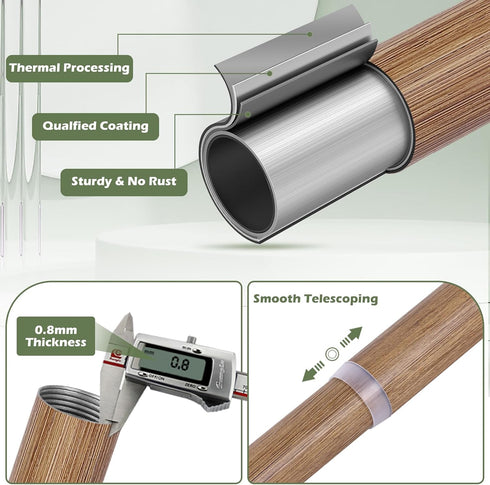 Wood Curtain Rods 18 to 60 Inch, 1 Inch Boho Adjustable Imitation Wood Grain Decorative Rods