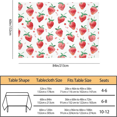 TKS MITLAN Summer 60 84 Inch 6-8 Red Strawberry Decorative Rectangle Tablecloth Fruits Strawberry Leaves Polyester