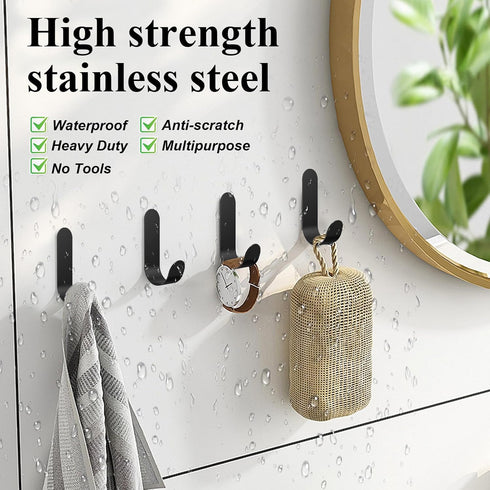 Adhesive Towel Hooks, 20 PCS Stainless Steel Self Adhesive Wall Hooks, Black Heavy Duty Shower Hook, Waterproof Oilproof Rustproof for Bathroom, Kitchen, Living Room by ATDOALL
