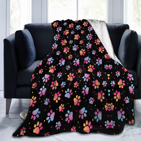 Cute Dog Paw Print Theme Blanket 50x60-Inch Lightweight and Compact for Easy