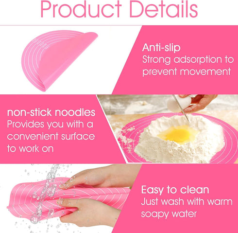 Silicone Baking Mat, Round Silicone Baking Mat, Small Silicone Kneading Mat, Non-Stick with Size Measurement